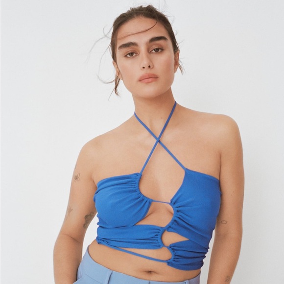 Blue Cut Out Knit Top - Picture 2 of 3